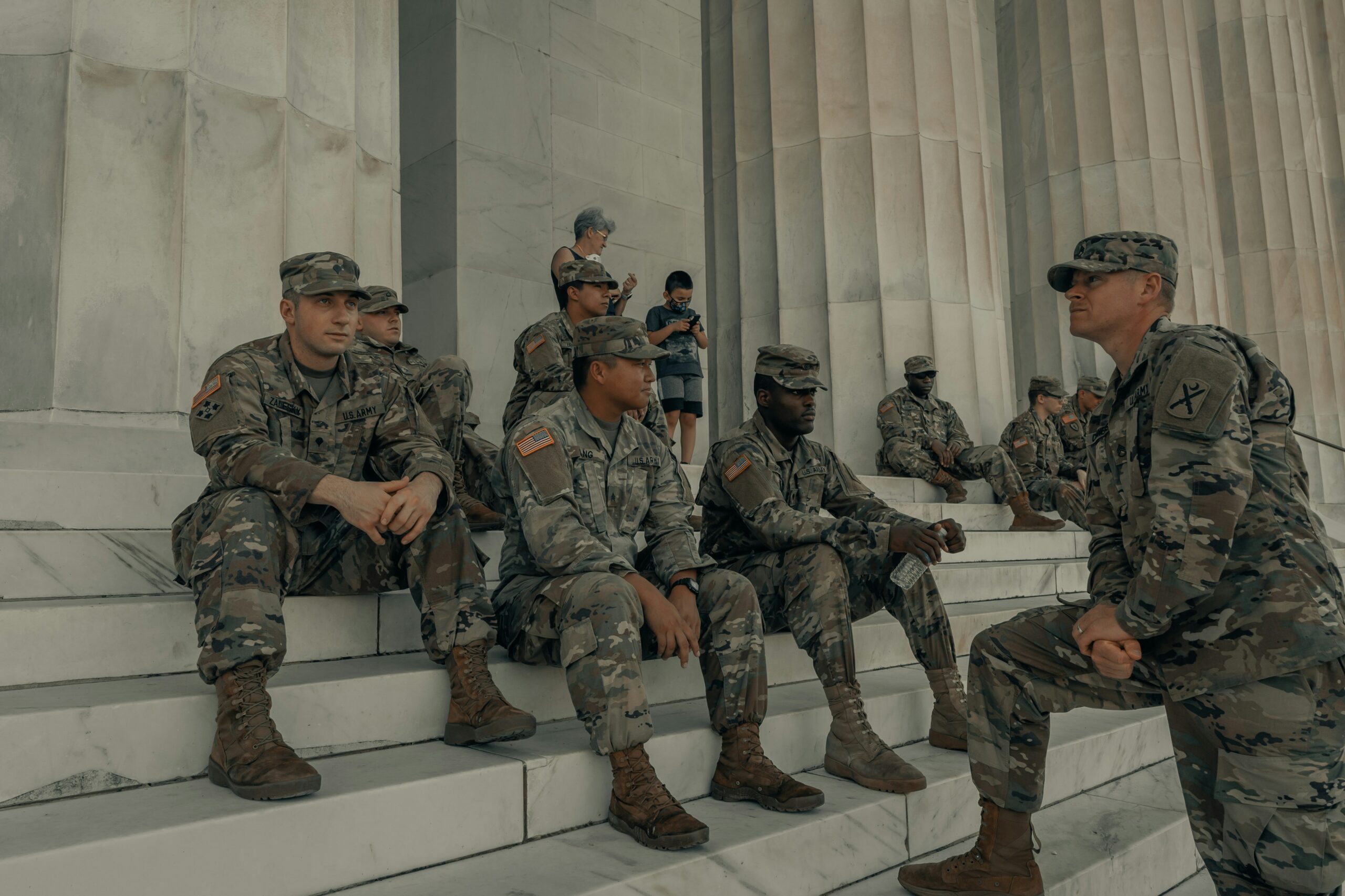 U.S army soldiers on steps