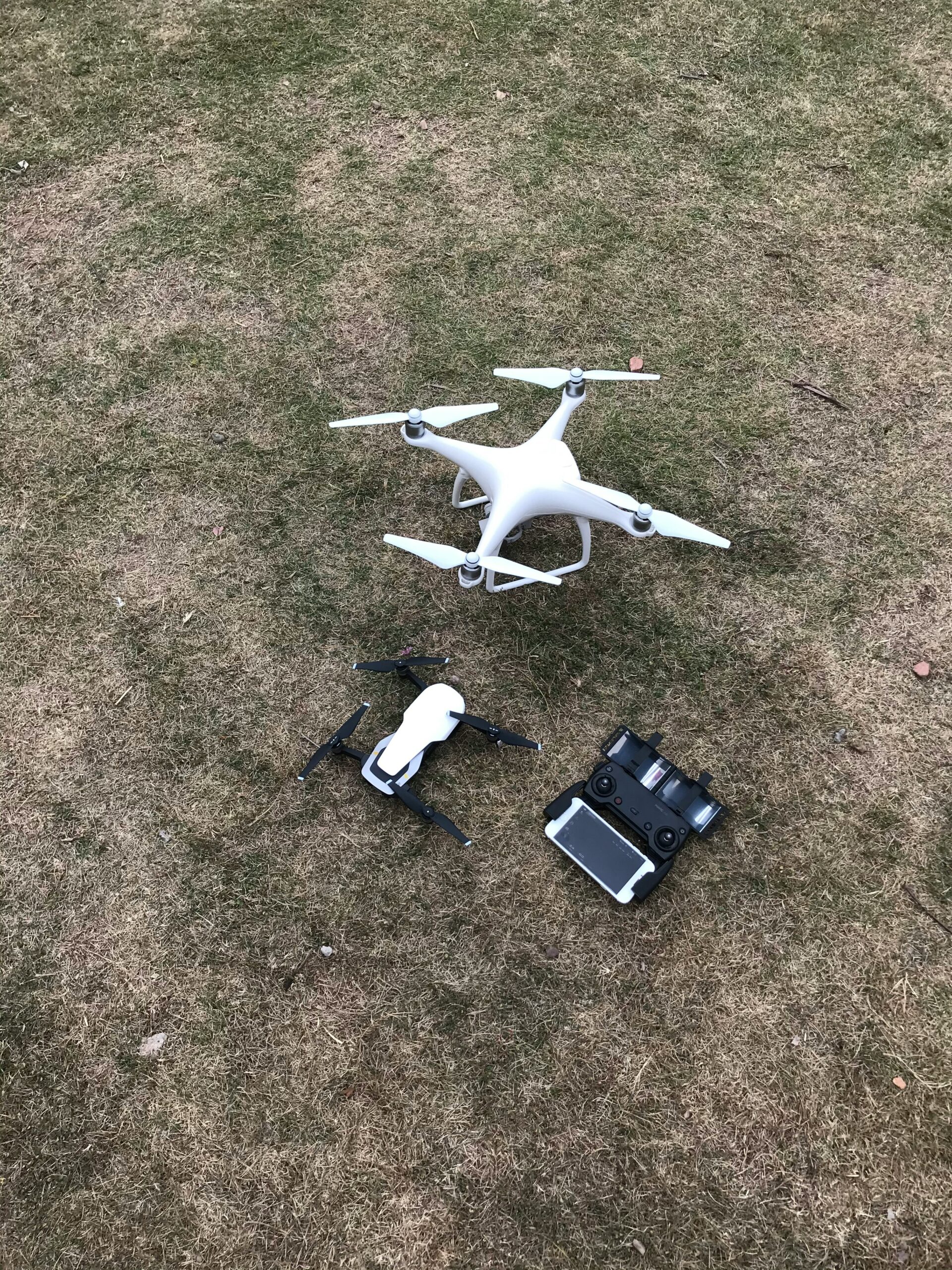 UAS system on the ground. Includes drone and controller.