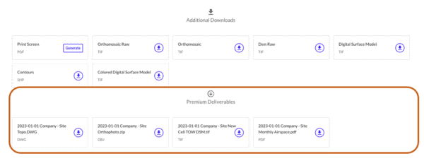 Kespry Cloud screengrab highlighting premium deliverables