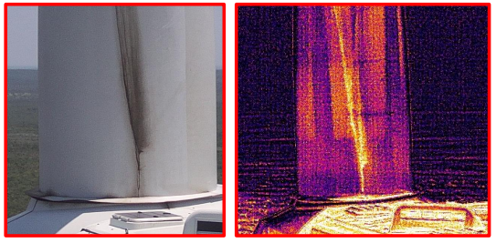 Comparing Thermal & Optical image of Cracks (Longitudinal) at Wind Turbine Blade Root